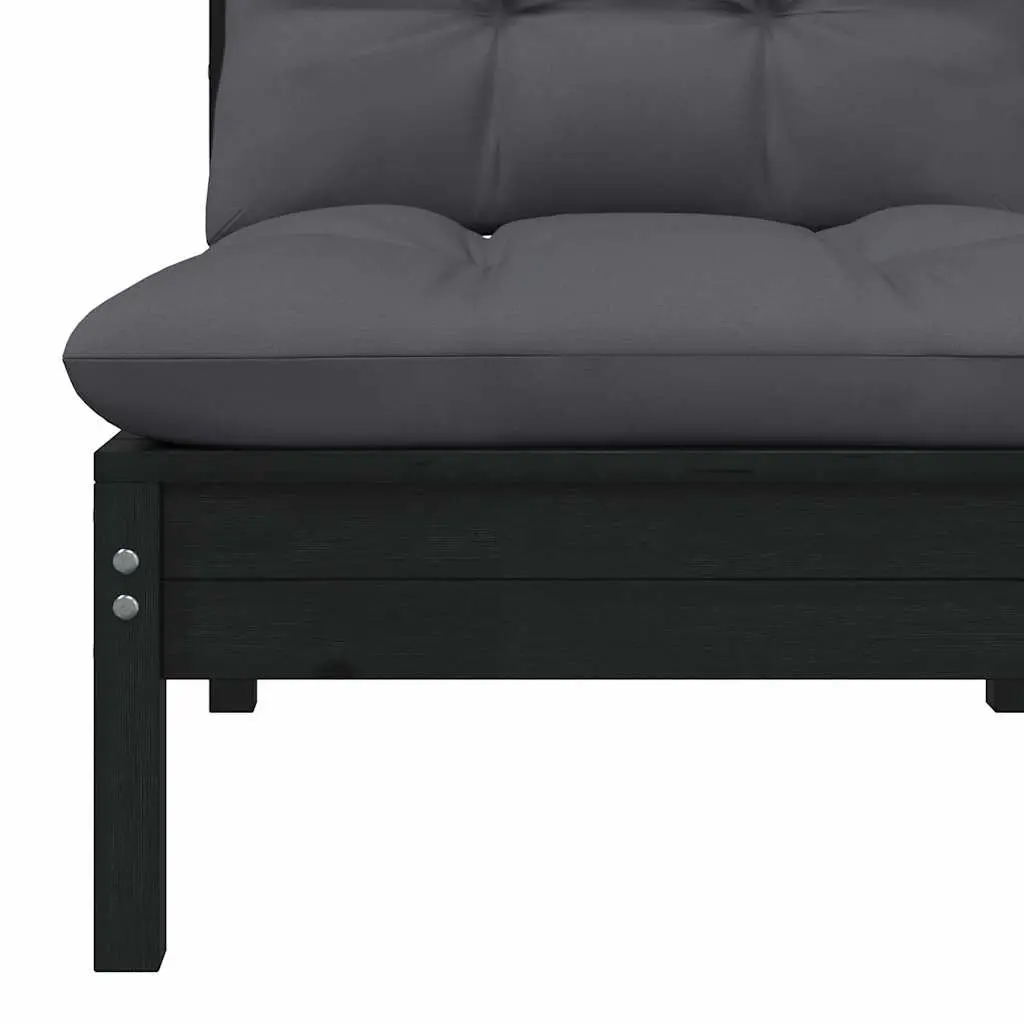 3 Piece Modular Garden Lounge Set Black Pinewood with Cushions Outdoor Patio