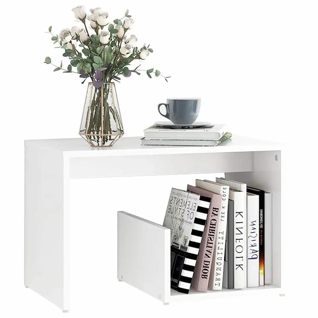 End Table Engineered Wood 59 x 36 x 38 cm White Modern Storage Side Table Living Room Accent Furniture