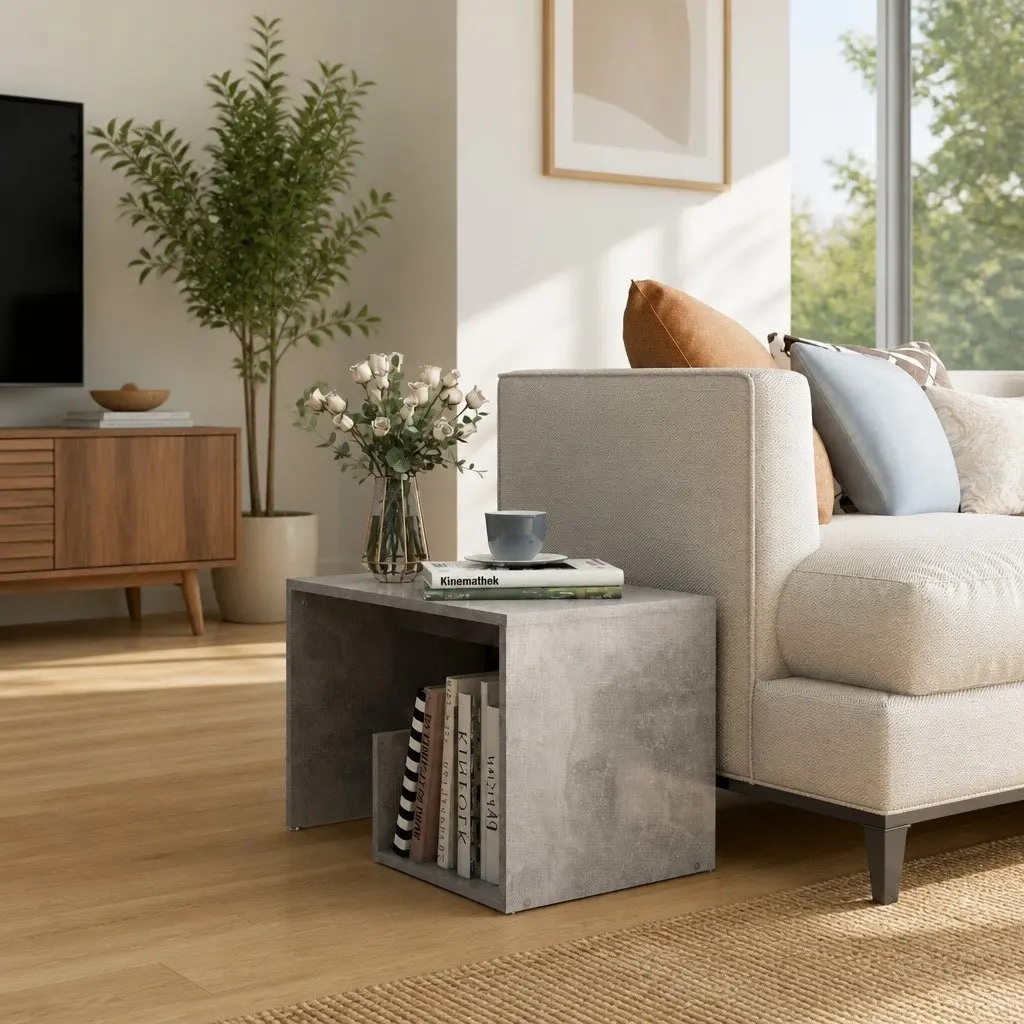 End Table Engineered Wood Grey 59W x 36D x 38H cm Storage Furniture Modern Accent Side Coffee Table