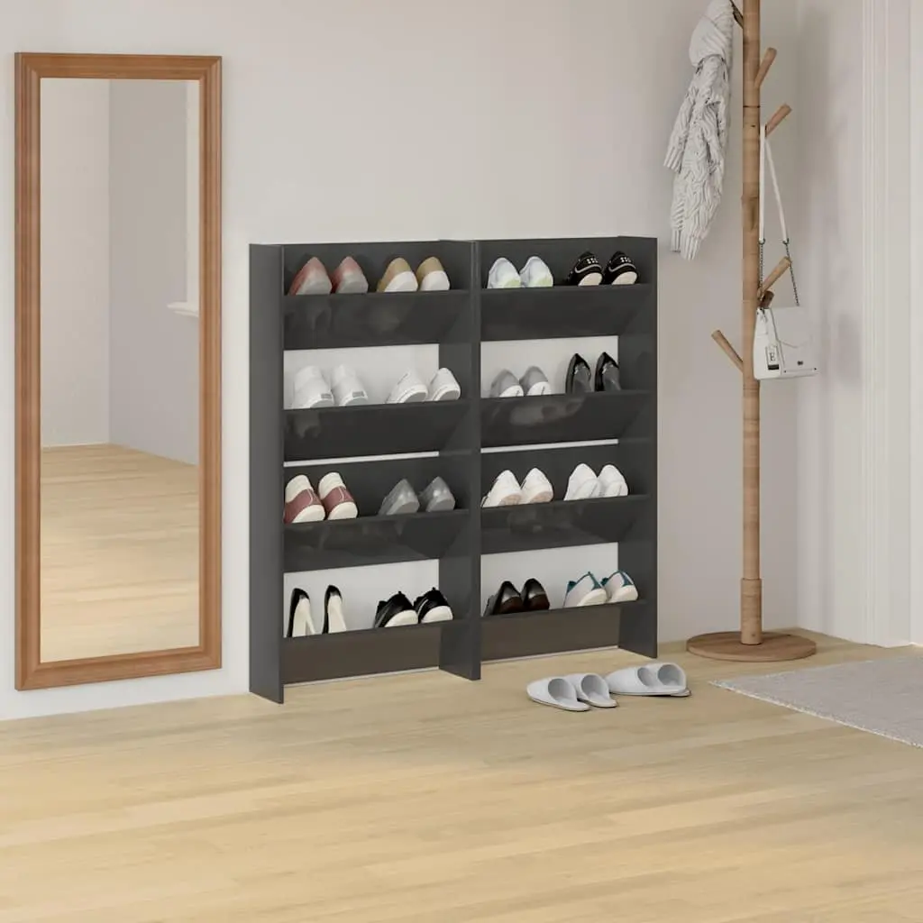 Wall Mounted Shoe Cabinet Engineered Wood 60 x 18 x 60 cm Grey High Gloss 4 Pieces