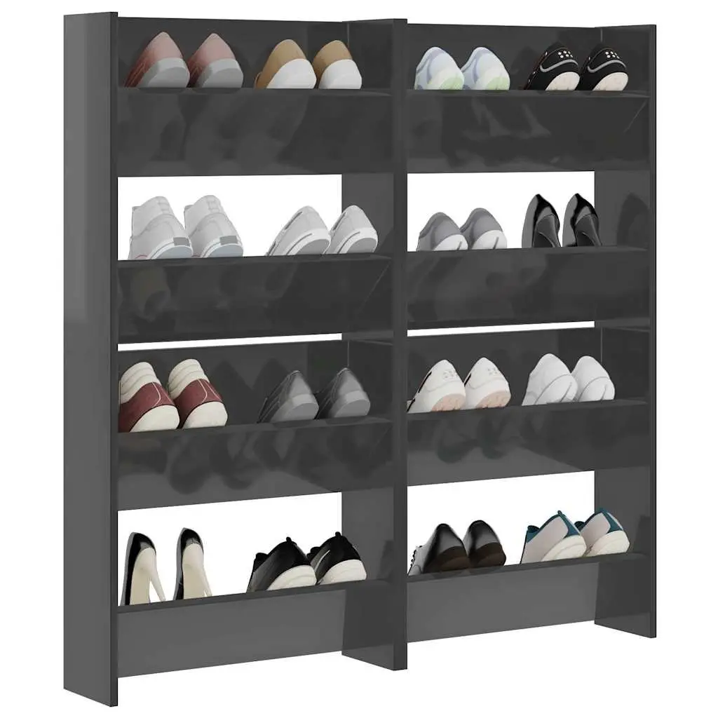 Wall Mounted Shoe Cabinet Engineered Wood 60 x 18 x 60 cm Grey High Gloss 4 Pieces