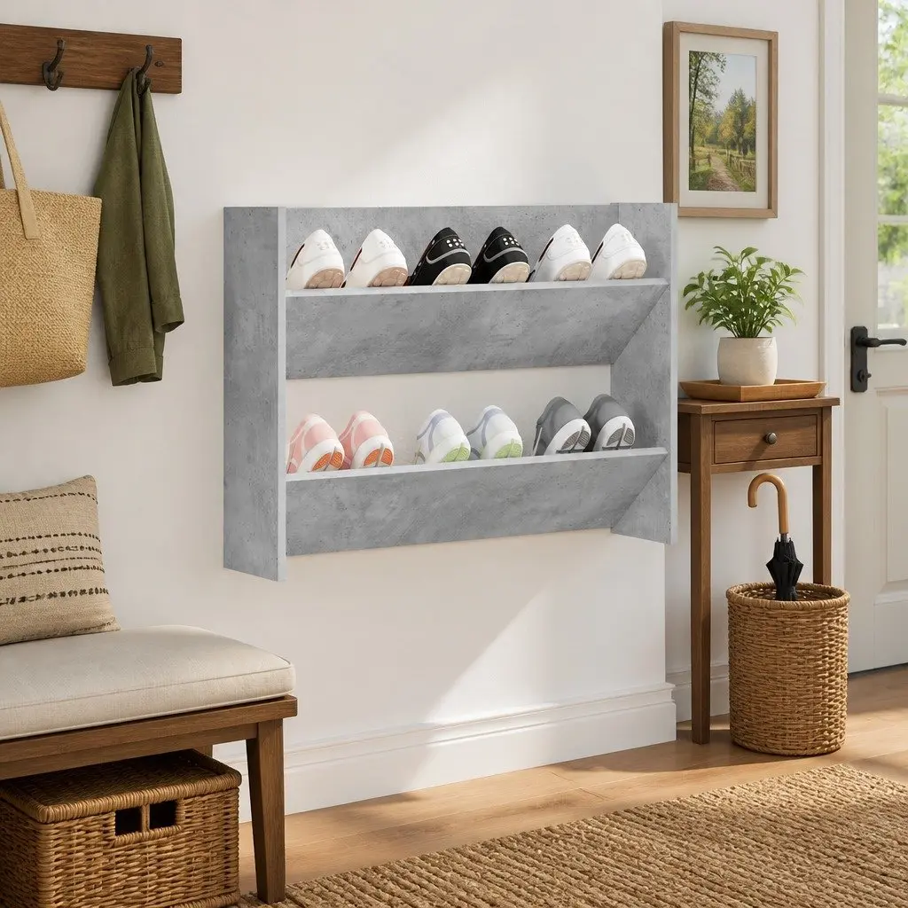Shoe Cabinet Wall Mounted Engineered Wood Grey 80x18x60 cm