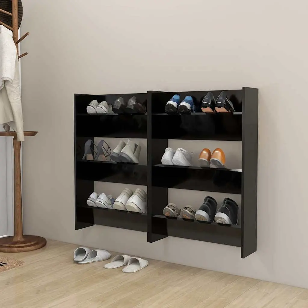 Wall Mounted Shoe Cabinet Black 60x18x90cm Tipping Shelves Storage Organiser
