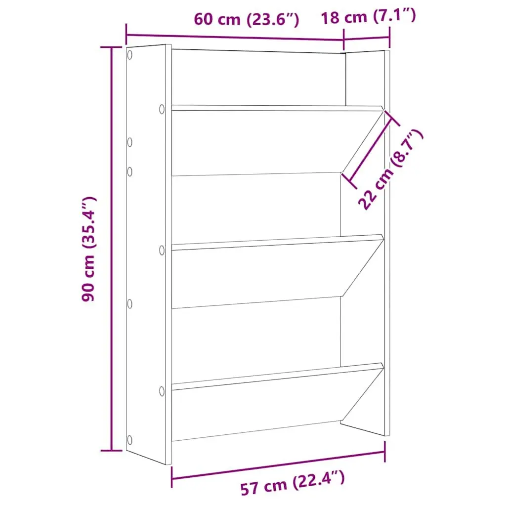 Wall Mounted Shoe Cabinet Engineered Wood 60W x 18D x 90H cm Grey