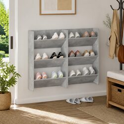 Wall Mounted Shoe Organiser Cabinet 2 pcs Grey Tipping Shelves Storage Rack
