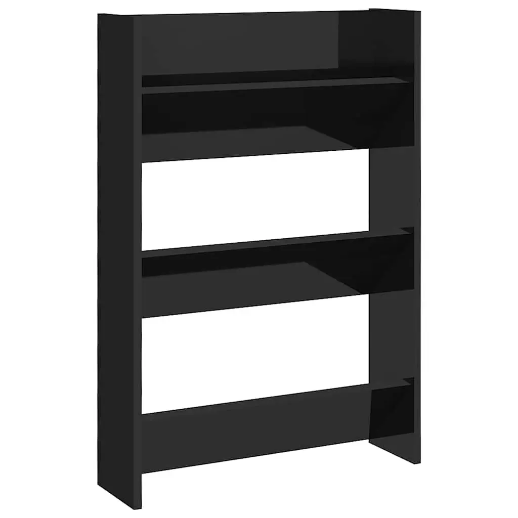 Wall Mounted Shoe Cabinet Black High Gloss 3 Shelves Tipping Storage Organiser