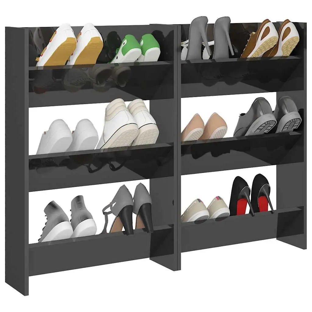 Wall Mounted Shoe Cabinet Engineered Wood 60x18x90cm Grey High Gloss 2 Piece