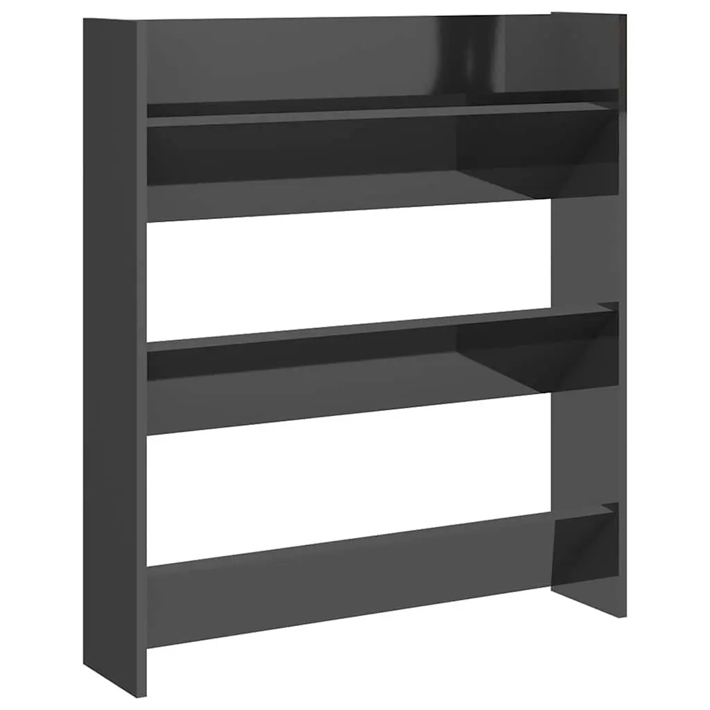 Wall Mounted Shoe Cabinet Engineered Wood Grey High Gloss 80 x 18 x 90 cm