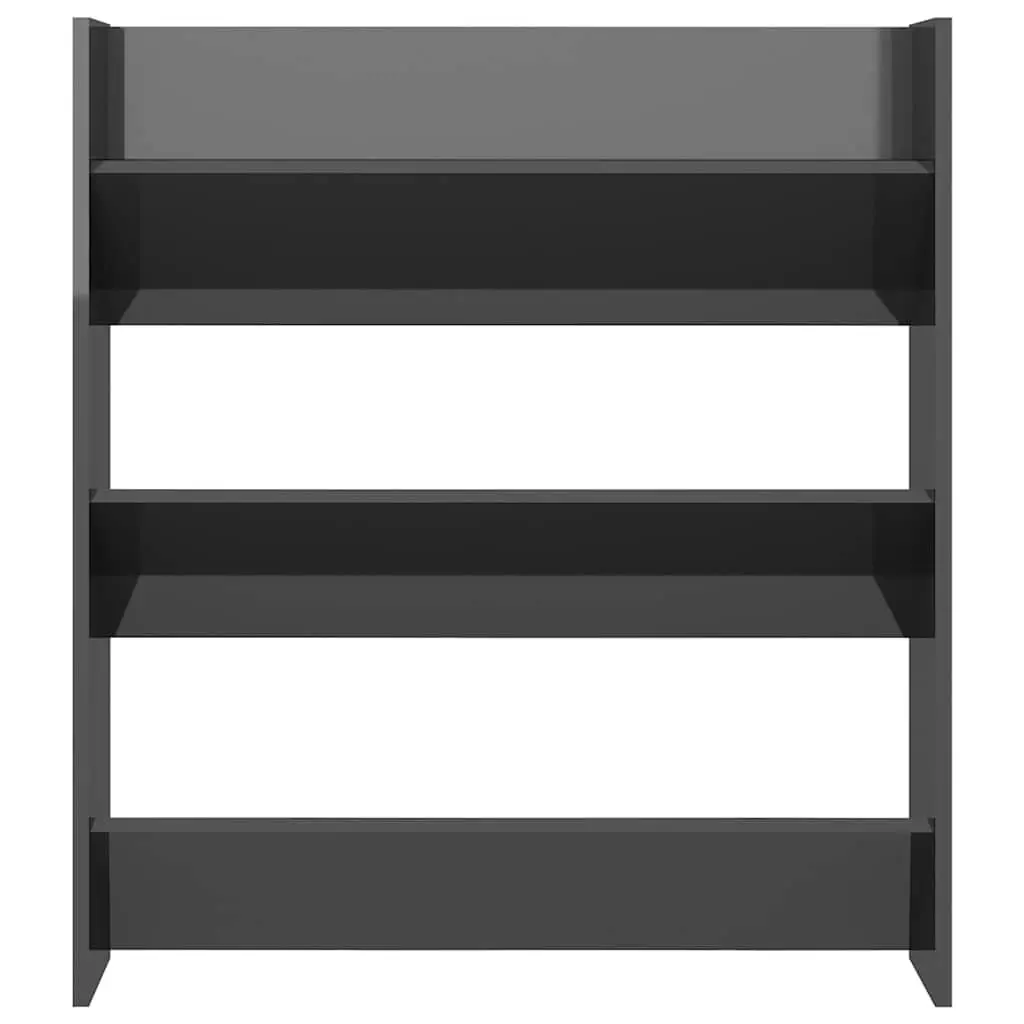 Wall Mounted Shoe Cabinet Engineered Wood Grey High Gloss 80 x 18 x 90 cm