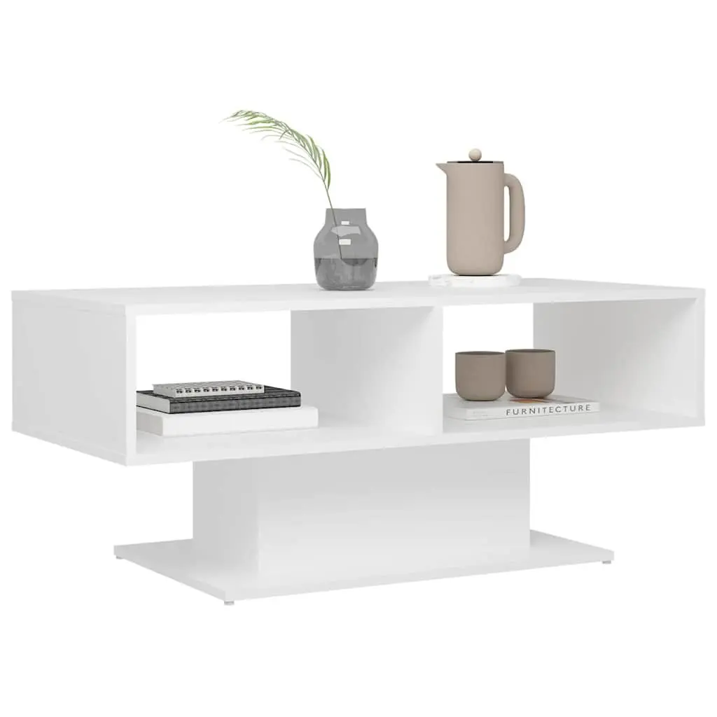 Coffee Table Engineered Wood 1035 x 500 x 445 mm White Modern Storage Shelf Living Room End Table Accent Furniture