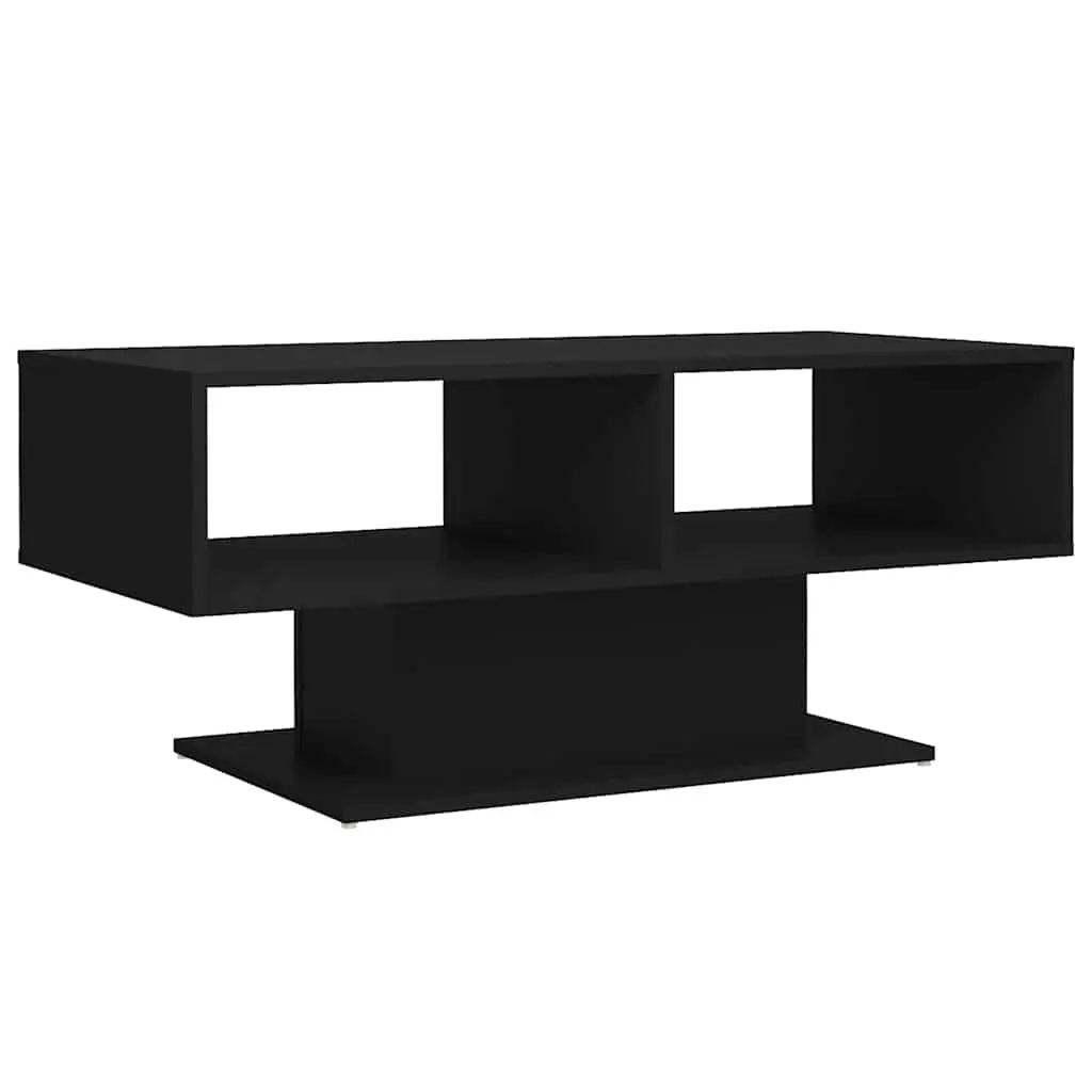 Coffee Table Engineered Wood Black Modern Living Room Storage Shelf