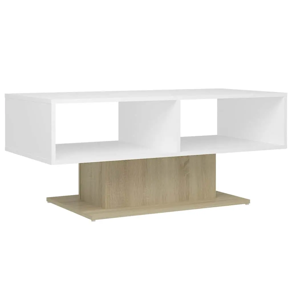 Coffee Table Engineered Wood 103.5 x 50 x 44.5 cm White Storage Shelf Living Room Side Table