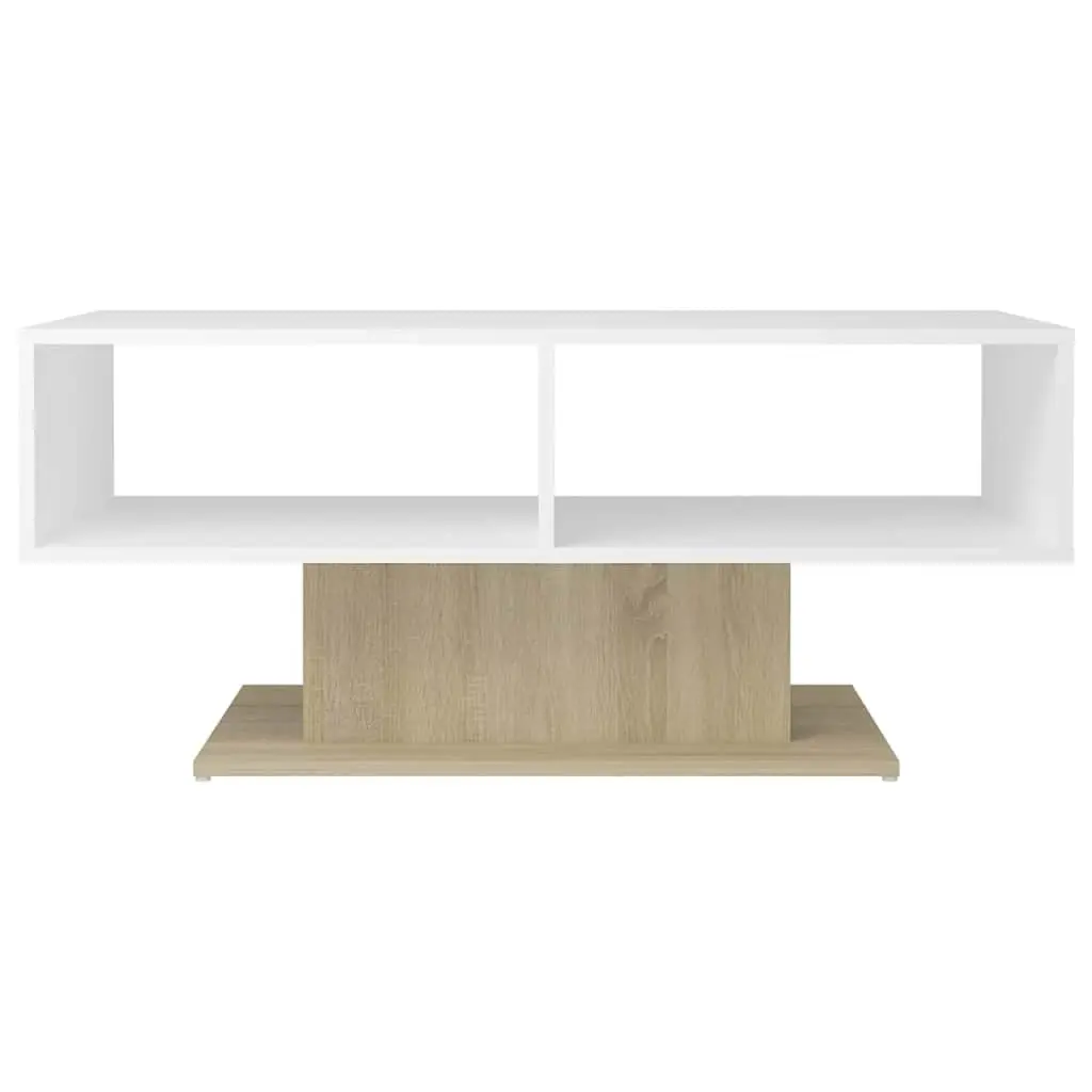 Coffee Table Engineered Wood 103.5 x 50 x 44.5 cm White Storage Shelf Living Room Side Table