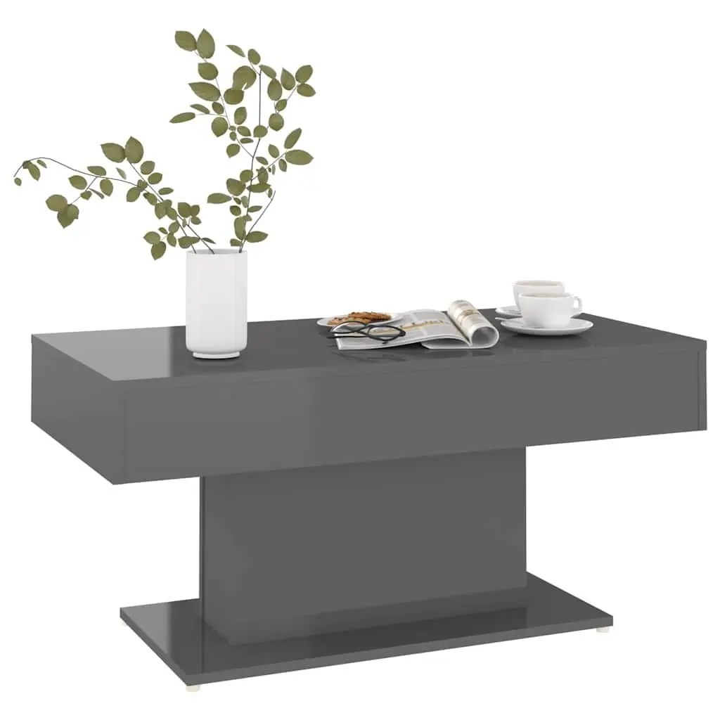 Grey Coffee Table High Gloss 96x50x45 cm Engineered Wood Centre Accent