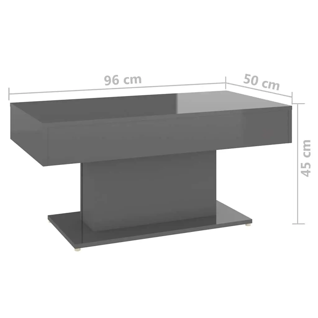Grey Coffee Table High Gloss 96x50x45 cm Engineered Wood Centre Accent