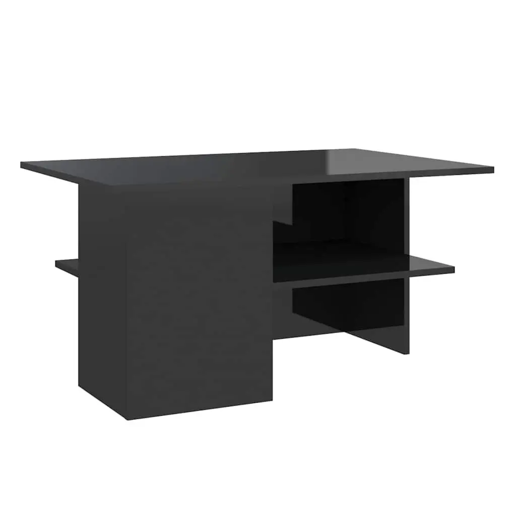 Coffee Table Engineered Wood High Gloss Black Storage Shelf 90L x 60W x 46.5H cm