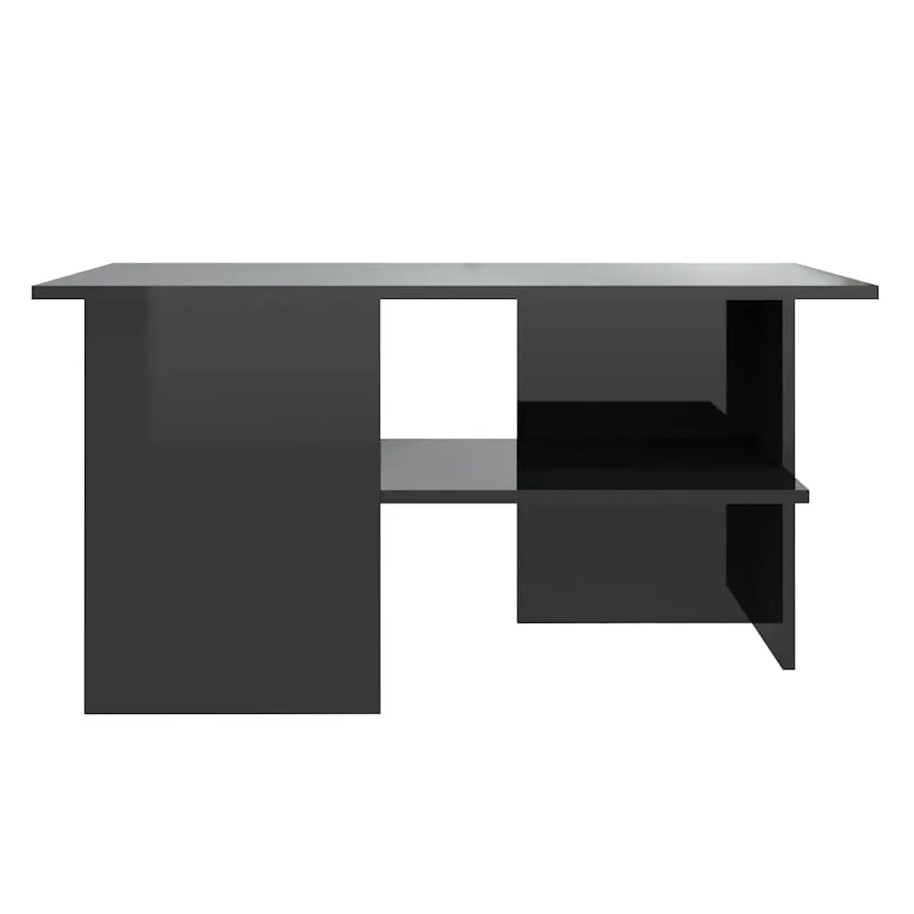 Coffee Table Engineered Wood High Gloss Black Storage Shelf 90L x 60W x 46.5H cm