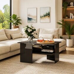 Coffee Table High Gloss Grey Modern Living Room Storage Shelf Accent Furniture