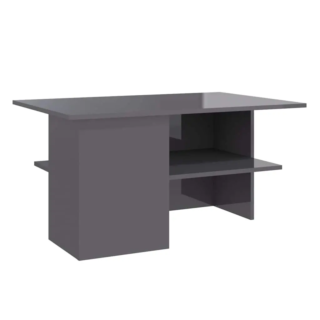 Coffee Table High Gloss Engineered Wood 90 x 60 x 46.5 cm Grey Modern Living Room Storage Shelf Accent Furniture