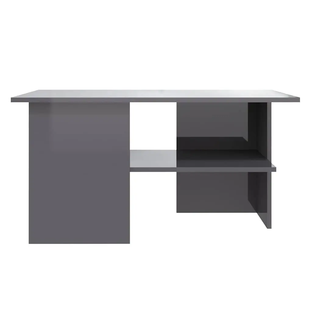 Coffee Table High Gloss Engineered Wood 90 x 60 x 46.5 cm Grey Modern Living Room Storage Shelf Accent Furniture