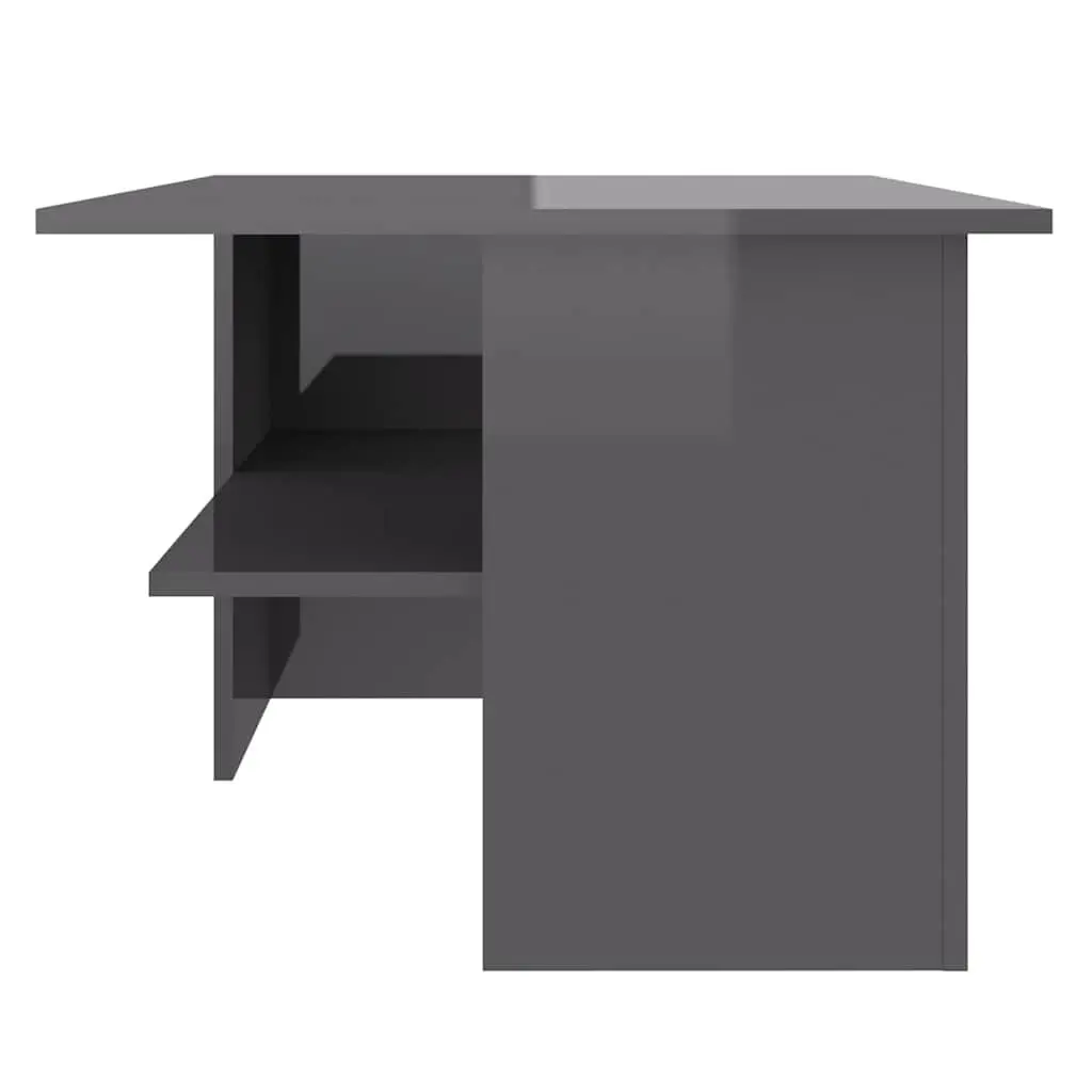 Coffee Table High Gloss Engineered Wood 90 x 60 x 46.5 cm Grey Modern Living Room Storage Shelf Accent Furniture