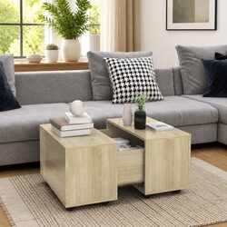 Coffee Table Sonoma Oak Engineered Wood Accent Table with Wheels Extendable