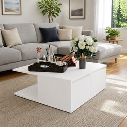 Functional White Coffee Table Ideal for Your Living Room 80x80x31cm