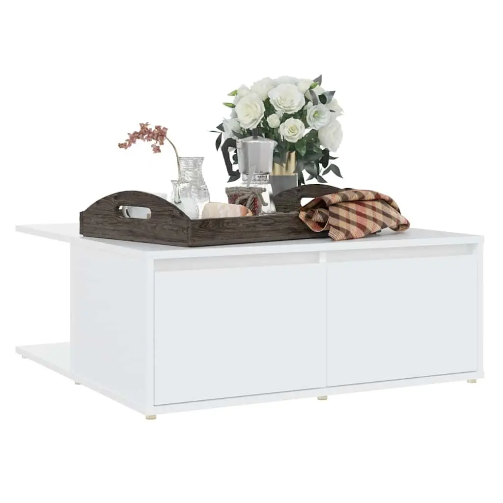 Coffee Table Engineered Wood White 80x80x31cm with Drawers and Compartments for Living Room