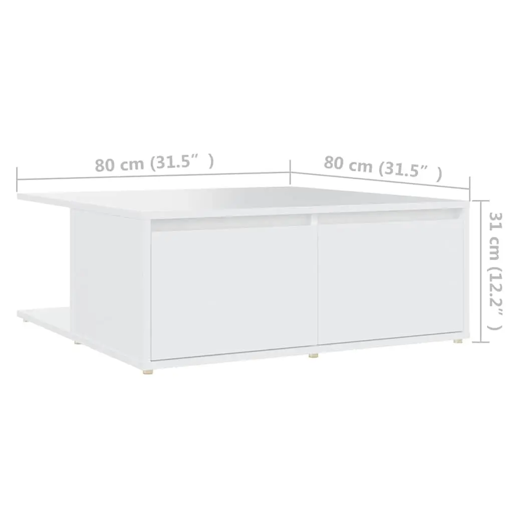 Coffee Table Engineered Wood White 80x80x31cm with Drawers and Compartments for Living Room
