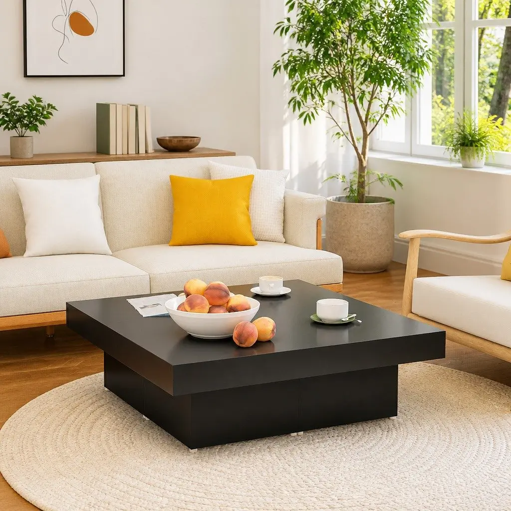 Coffee Table Engineered Wood Black Square 90x90x28cm