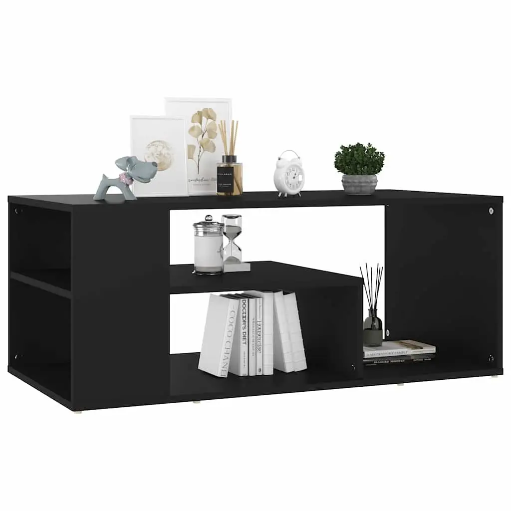 Coffee Table Engineered Wood 100L x 50W x 40H cm Black Storage Shelves