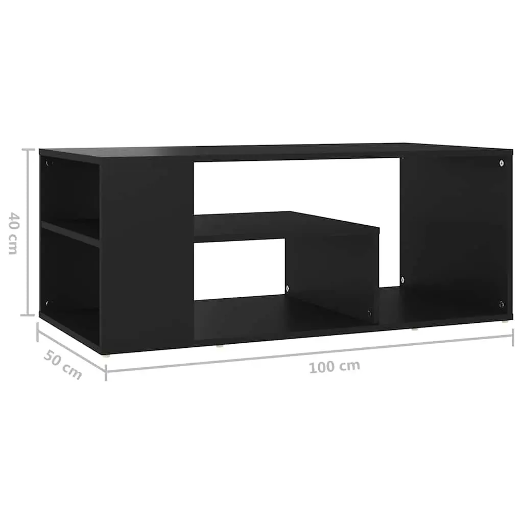 Coffee Table Engineered Wood 100L x 50W x 40H cm Black Storage Shelves