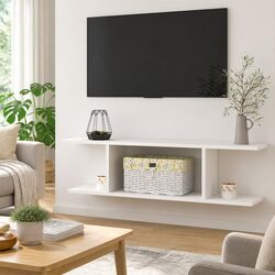 Wall Mounted TV Cabinet White Living Room Storage Unit Open Shelving Display