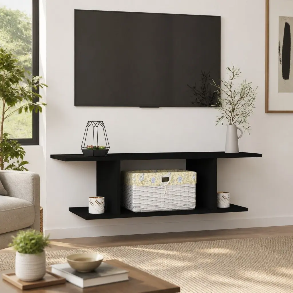 Wall Mounted TV Cabinet Black Storage Floating Shelf Unit 103 x 30 x 26.5 cm