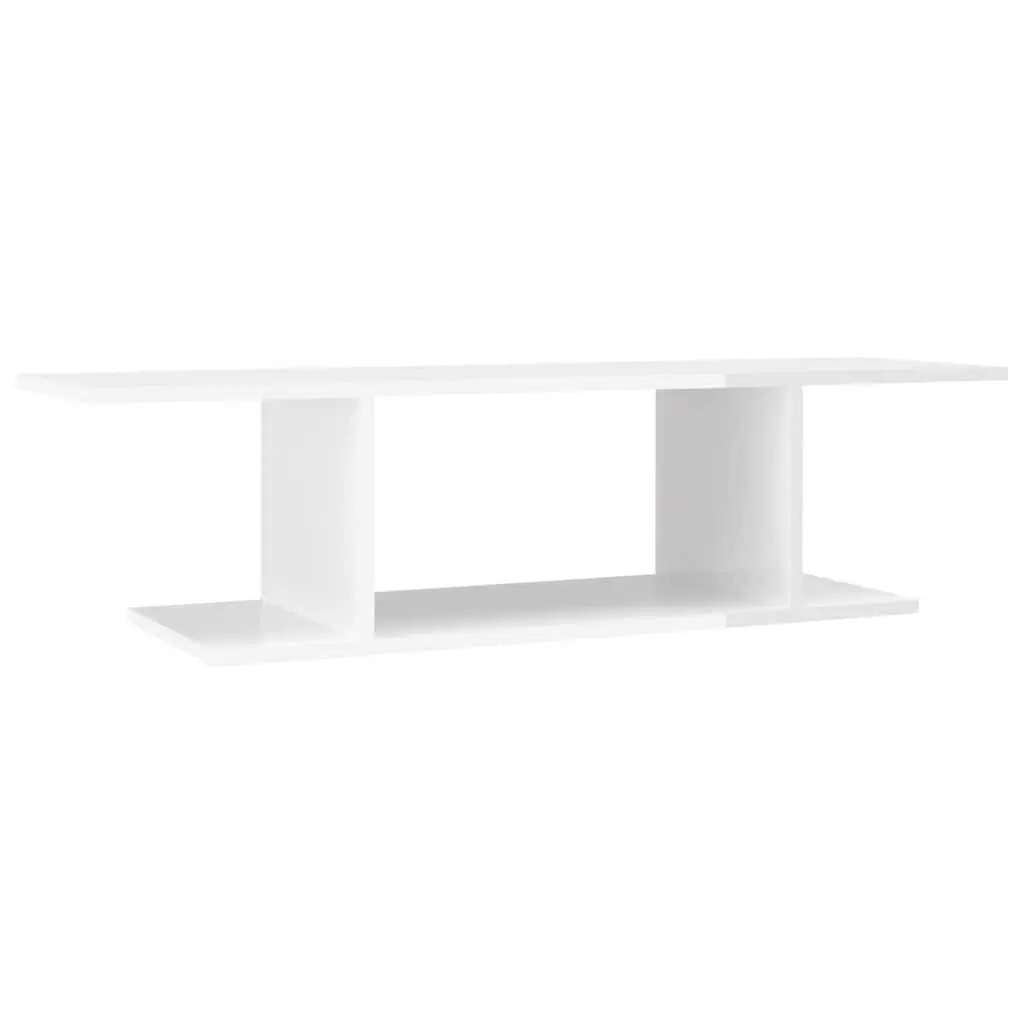 White Gloss Wall Mounted Entertainment Unit for Living Room 103x30x26.5cm Modern TV Cabinet with Open Compartment for Media Accessories