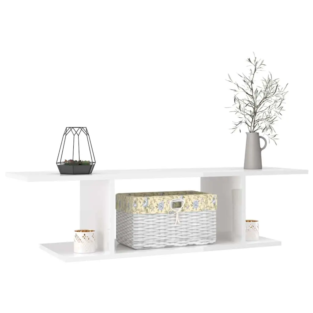 White Gloss Wall Mounted Entertainment Unit for Living Room 103x30x26.5cm Modern TV Cabinet with Open Compartment for Media Accessories