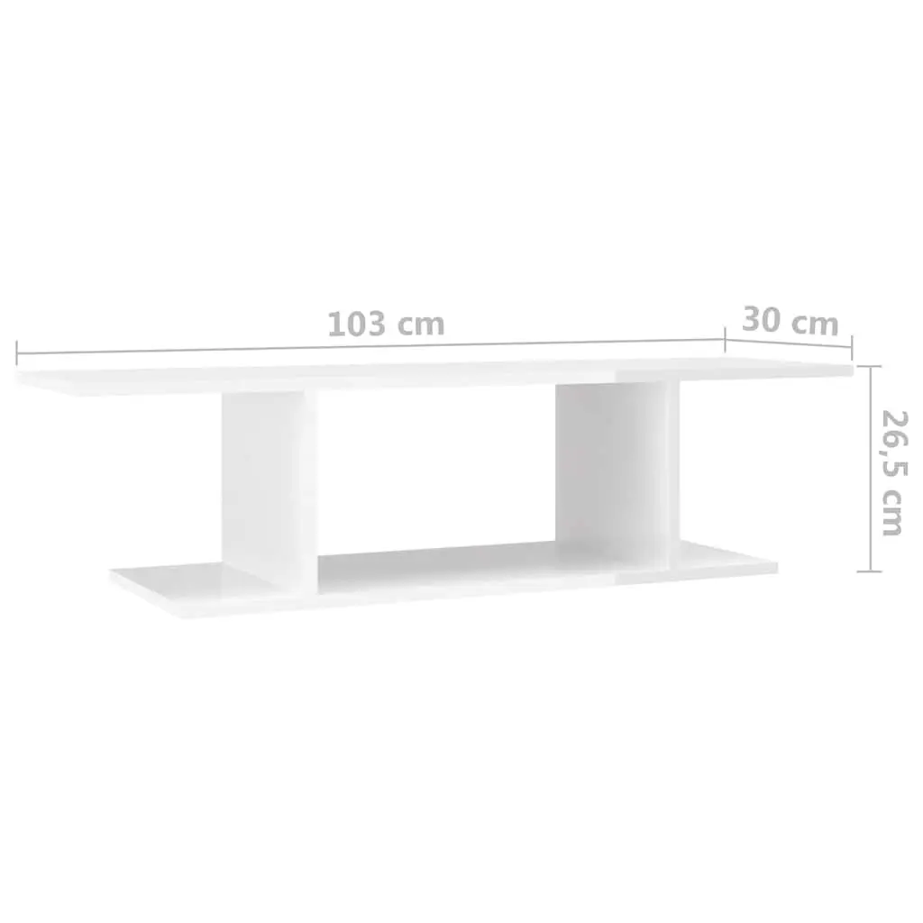 White Gloss Wall Mounted Entertainment Unit for Living Room 103x30x26.5cm Modern TV Cabinet with Open Compartment for Media Accessories