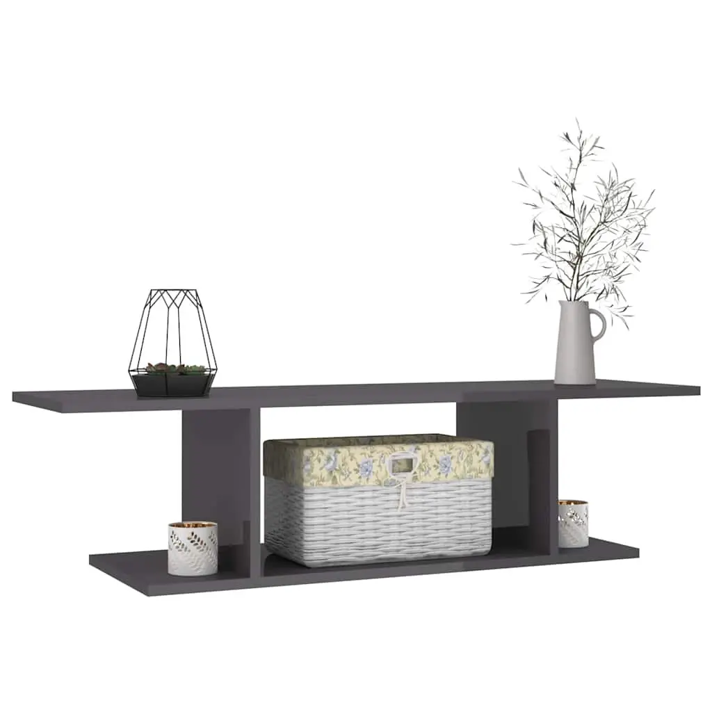 High Gloss Grey Wall Mounted TV Stand Contemporary Living Room Storage Unit 103x30x26.5cm
