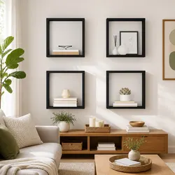 Wall Cube Shelves Set 4 pcs Grey Floating Storage Display Hanging Organiser