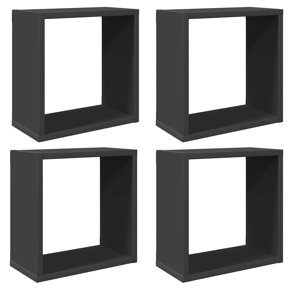 Wall Cube Shelves Grey Floating Storage Display Organiser 4 Piece