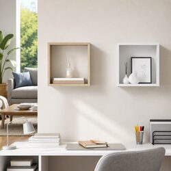 Wall Cube Shelves 2 Pieces White Sonoma Oak Floating Storage Display Organizer