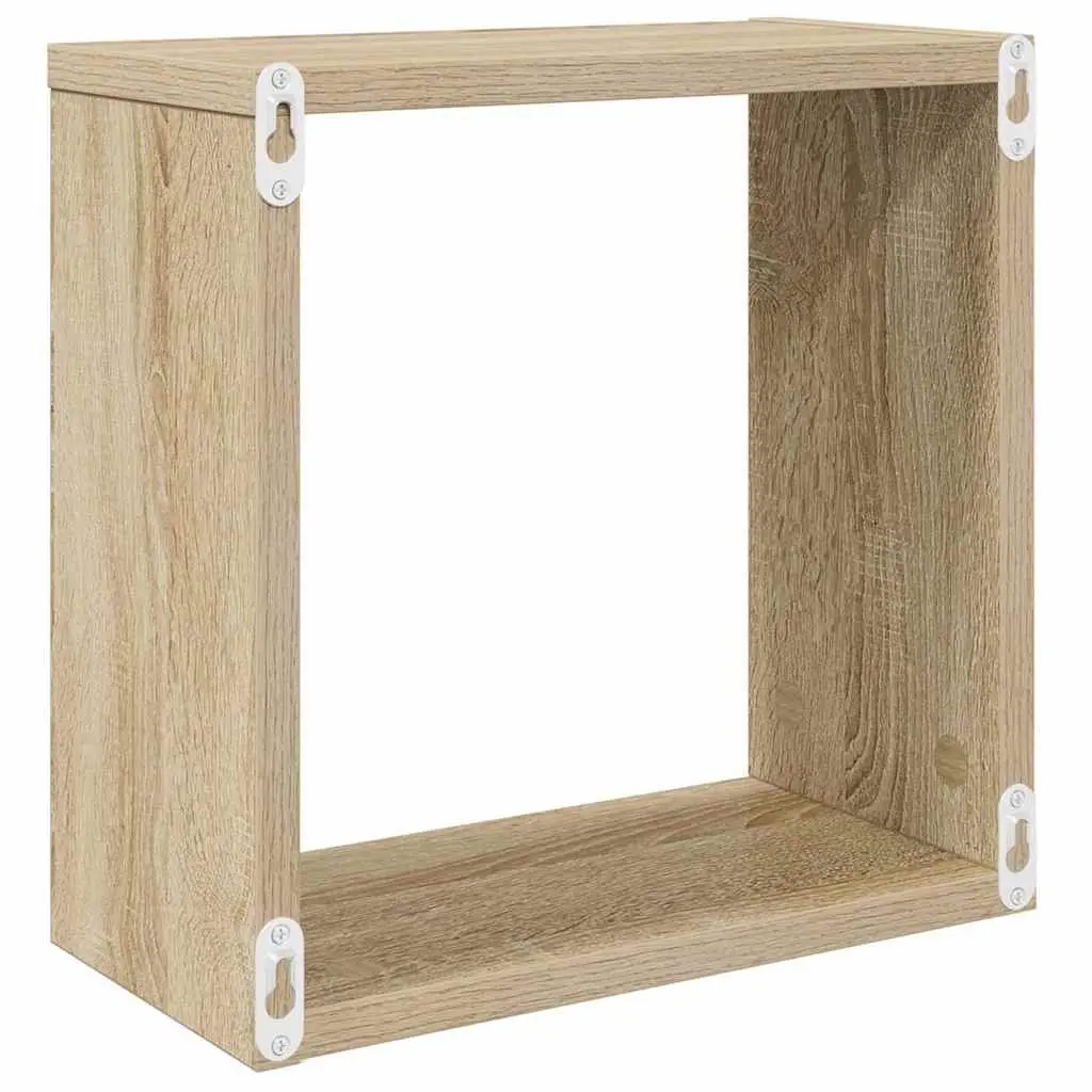 Wall Mounted Cube Shelves White with Sonoma Oak Accents Floating Storage Organizer Set of 4 Pieces