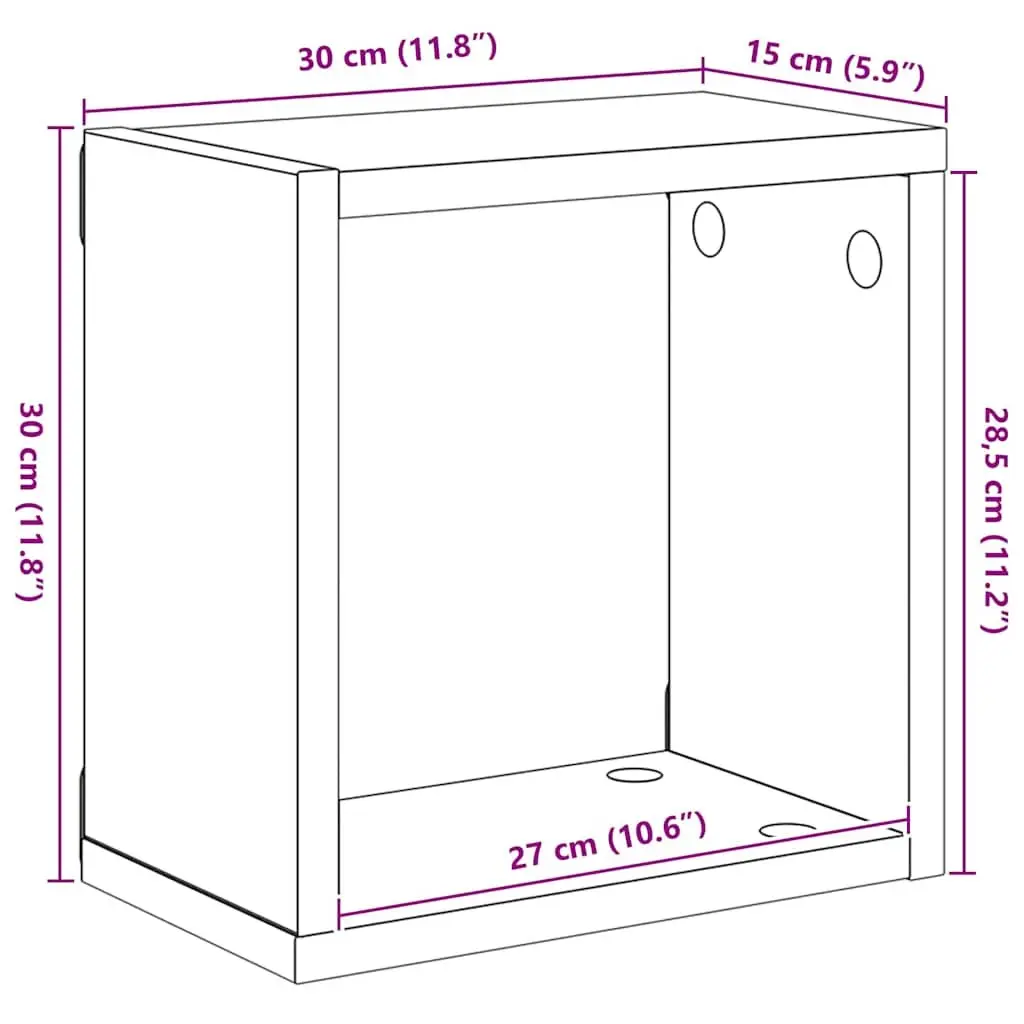 Floating Storage Shelves Set of 2 High Gloss Black Wall Cubes 30x15x30 cm