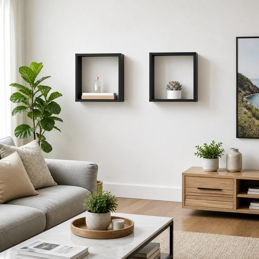 Wall Cube Shelves Floating Storage Display Organizer Grey 30 x 15 x 30 cm 2 Piece