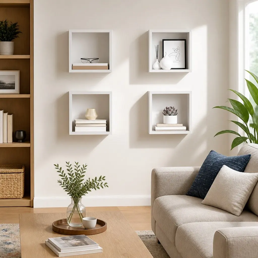 Floating Cube Shelves White Wall Mounted 4 Piece Storage Display Organiser