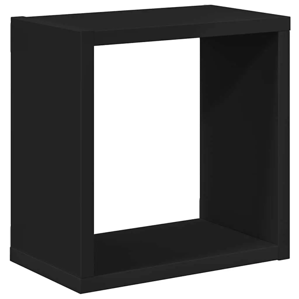 Set of 2 Black Wall Mounted Cube Shelves Floating Storage Display Organizers for Living Room