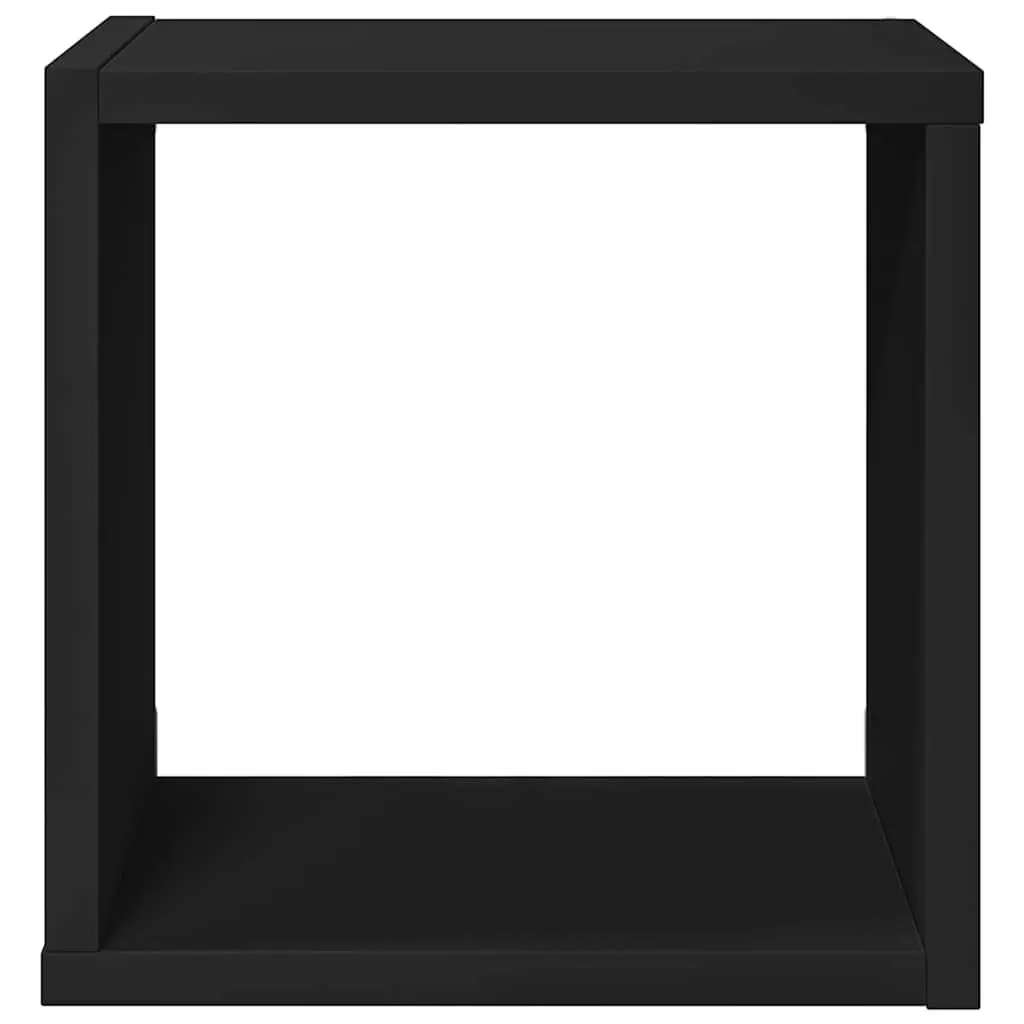 Set of 2 Black Wall Mounted Cube Shelves Floating Storage Display Organizers for Living Room