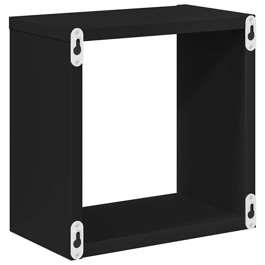 Set of 2 Black Wall Mounted Cube Shelves Floating Storage Display Organizers for Living Room
