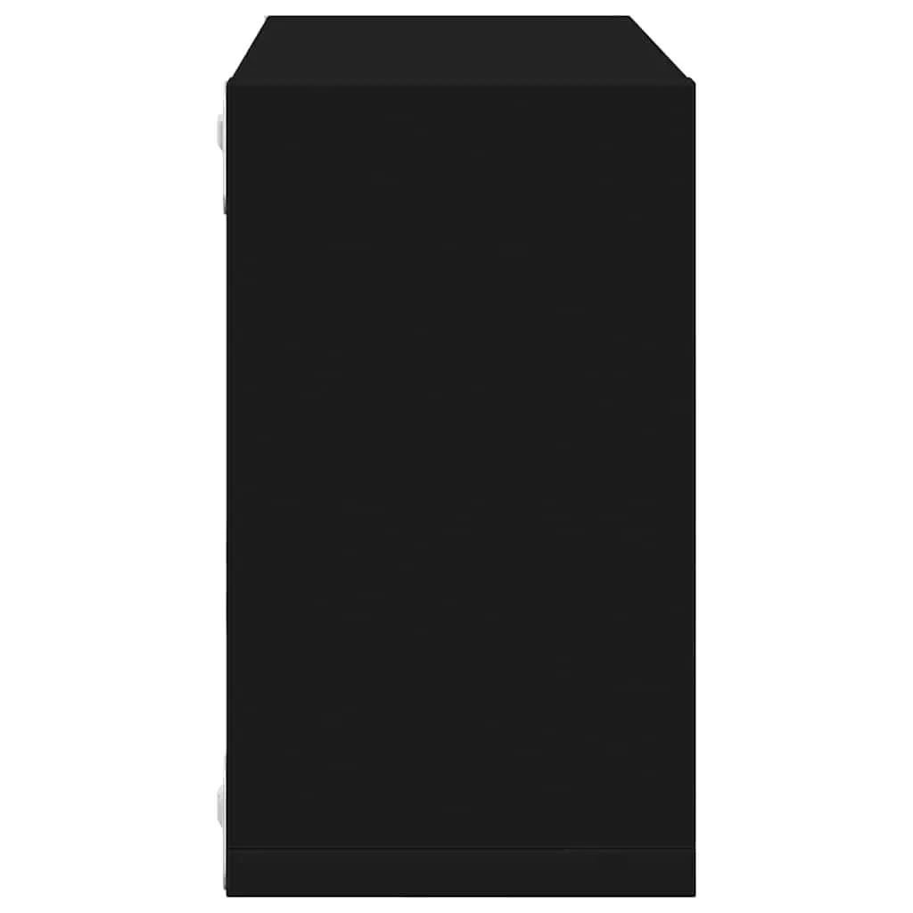 Set of 2 Black Wall Mounted Cube Shelves Floating Storage Display Organizers for Living Room