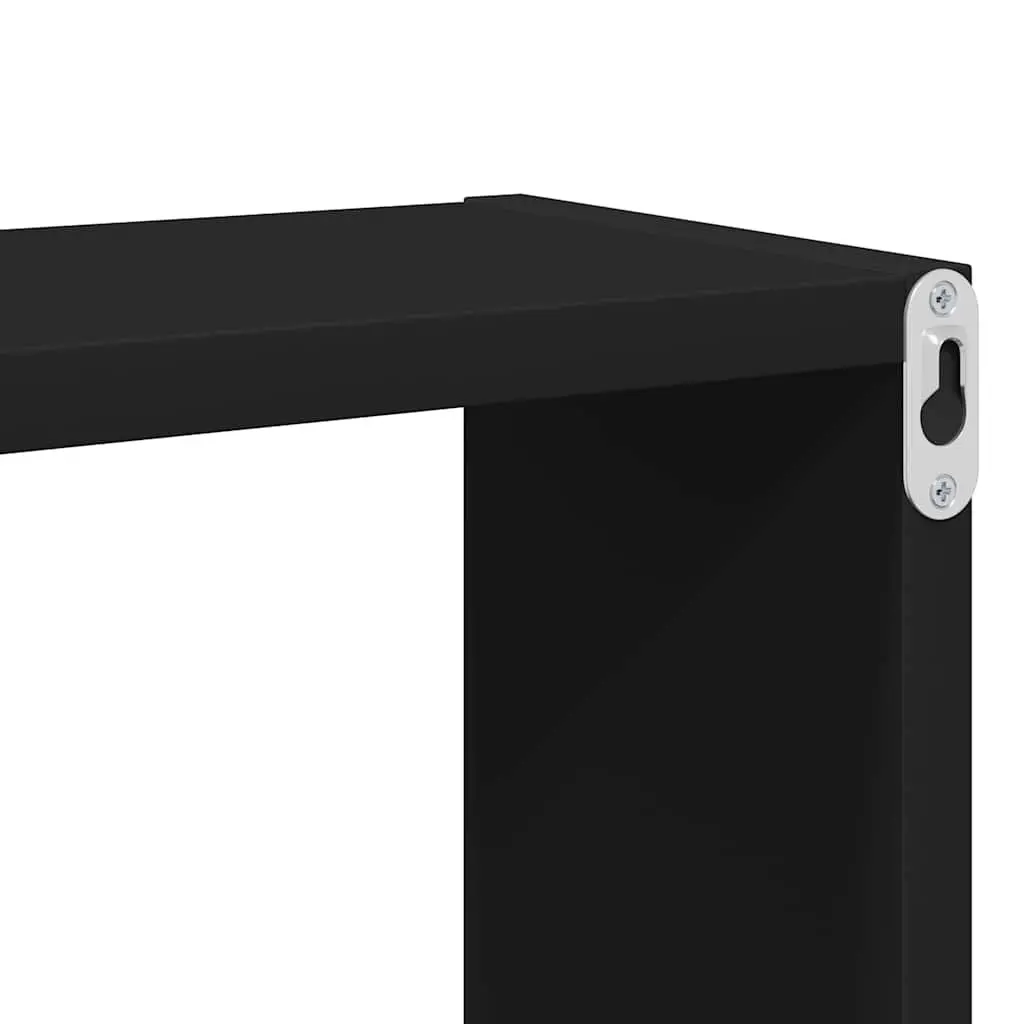 Set of 2 Black Wall Mounted Cube Shelves Floating Storage Display Organizers for Living Room